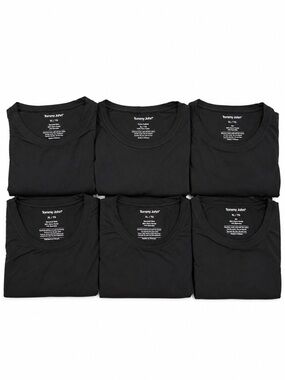 Lot of 6 Tommy John Black Crew Neck Tees - Second Skin & Cool Cotton